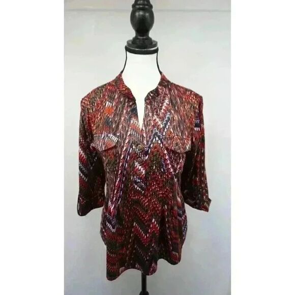 New Directions Petite Multicolor Chevron Blouse - PL - Picture 1 of 13